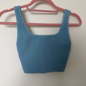 Ribbed Square-Neck Crop Tank Top - Blue